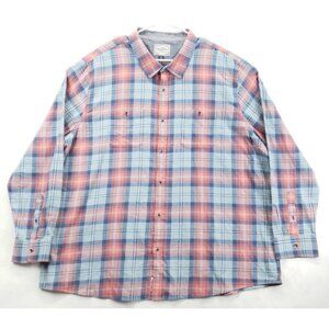 Flag & Anthem Shirt Mens 3XL Blue Peach Plaid 100% Cotton Classic Button-Up
